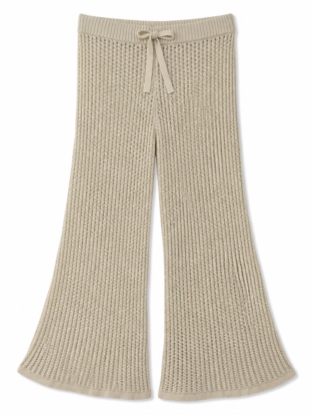 Earthbound Open Knit Flare Pants in Creme Beige